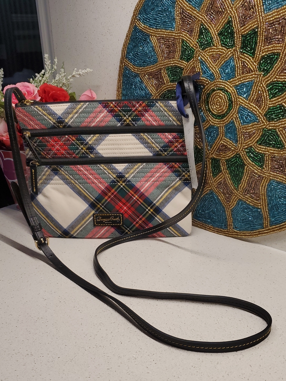 Dooney & Bourke Plaid Crossbody in Red, Black, White, Blue & Green Crossbody Bag - Picture 2 of 8